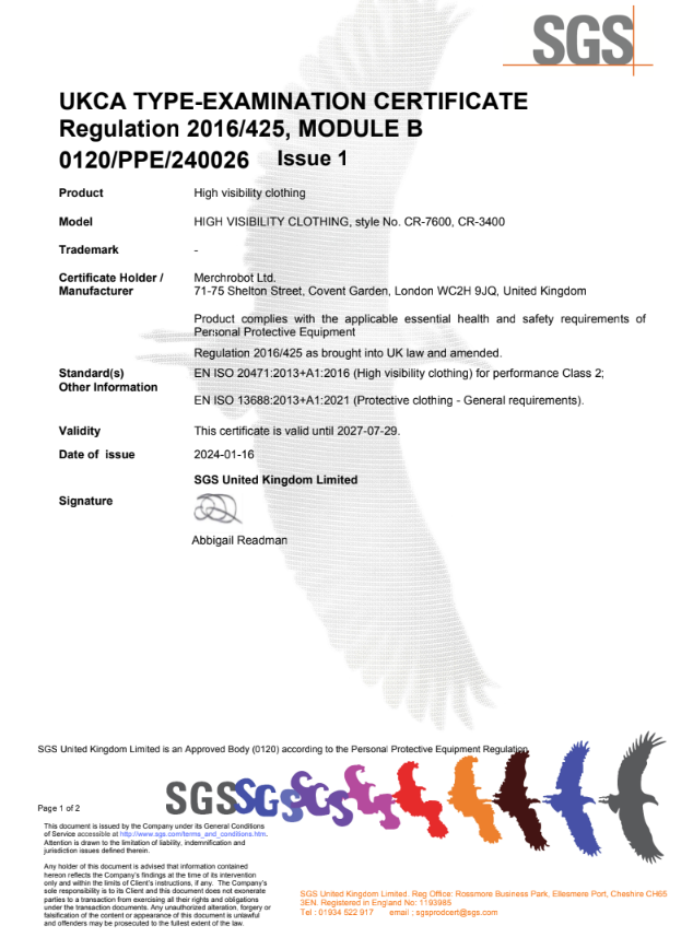 Product Certification for Safety Vest
